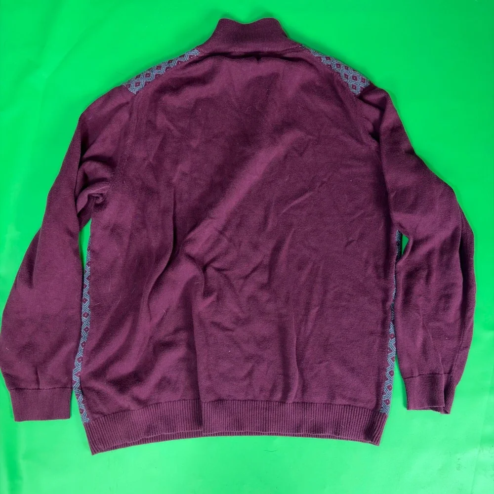 Tasso Elba 1/4 Zip Cotton Sweater Mens L Burgundy Geometric AOP Elbow Patches